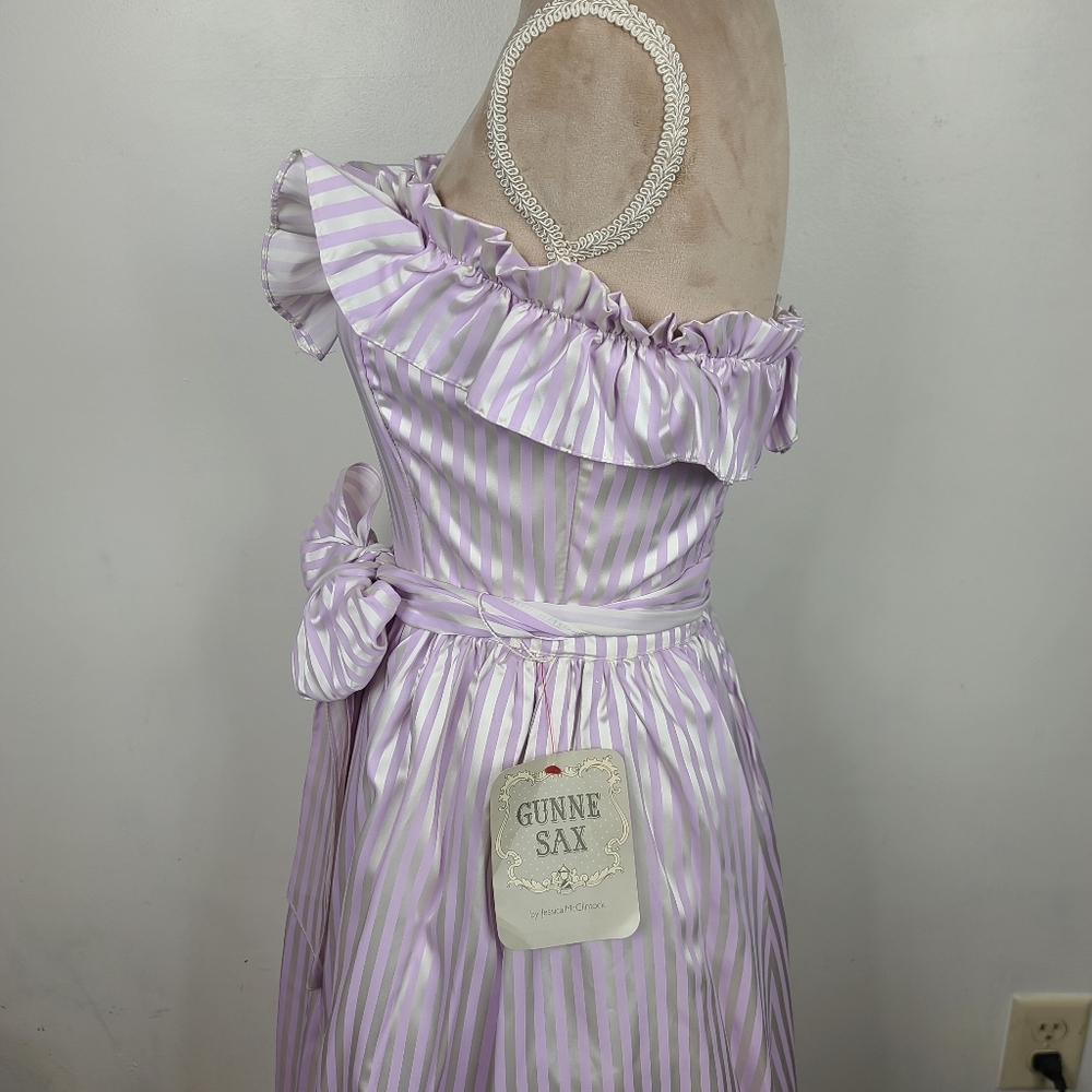 Vintage Gunne Sax Lavender Purple Striped Sweethart Neckline Midi Party Dress 7 - Picture 9 of 16